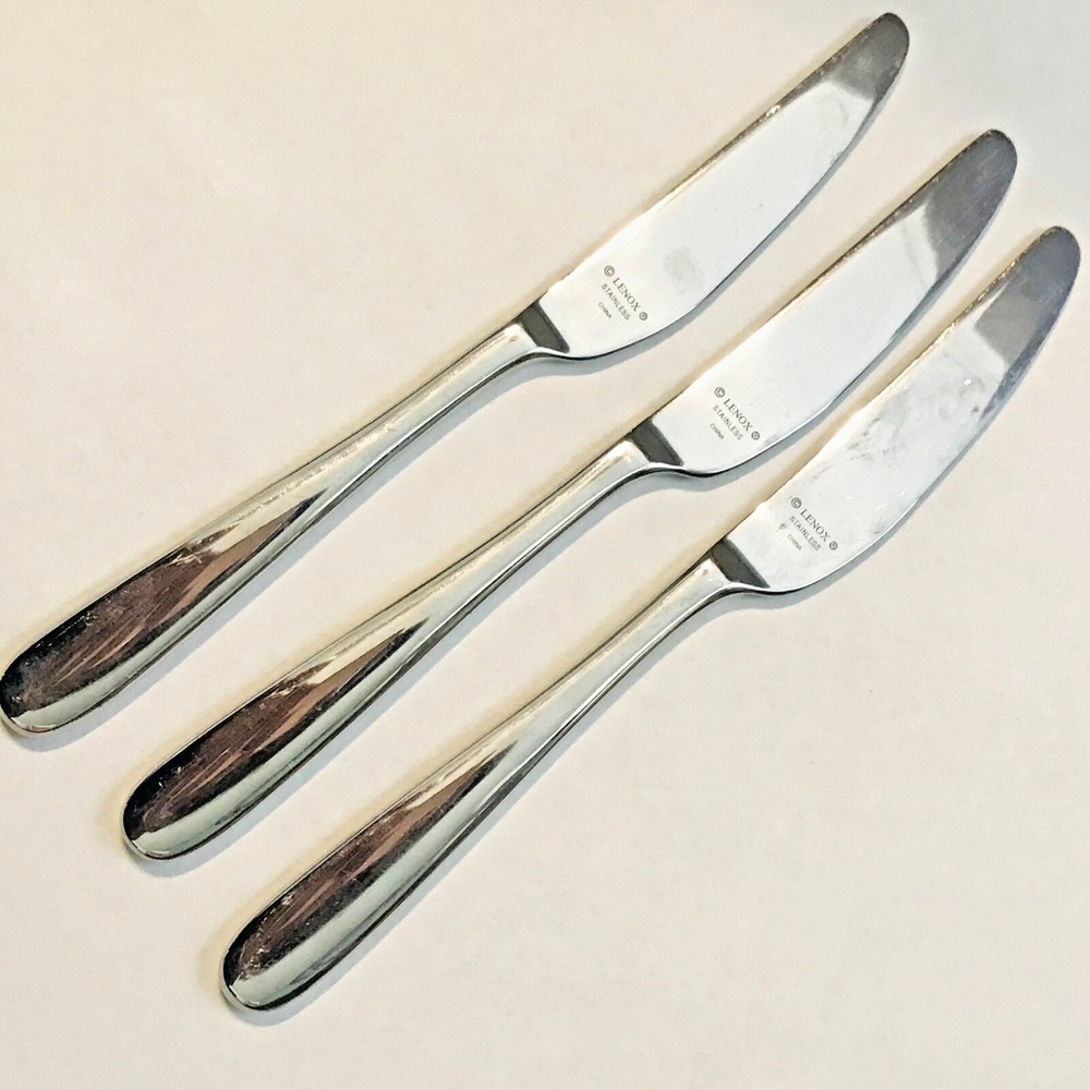 Lenox Stratton Glossy Stainless Steel Flatware Set of 3 Dinner Knives